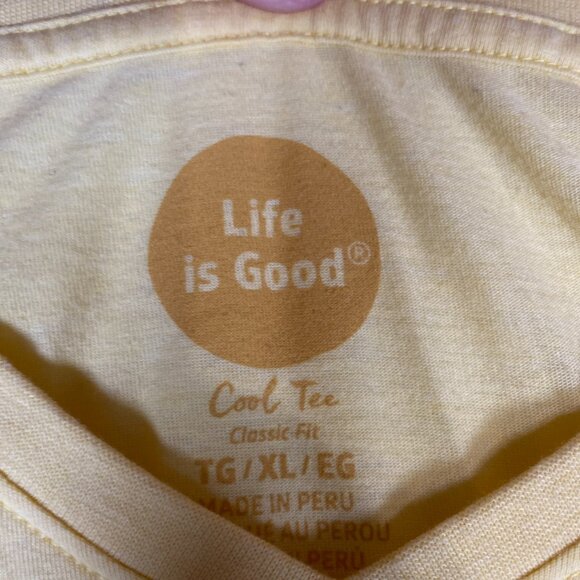 Life is Good V-Neck Open Door Policy Classic Fit Cool Tee XL Cotton Yellow - Picture 3 of 4